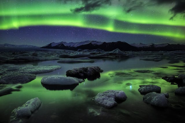 Magical and mystical northern lights. Aurora Borealis. Stock